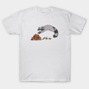 Raccoon Jumping Into Pile Of Leaves T-Shirt